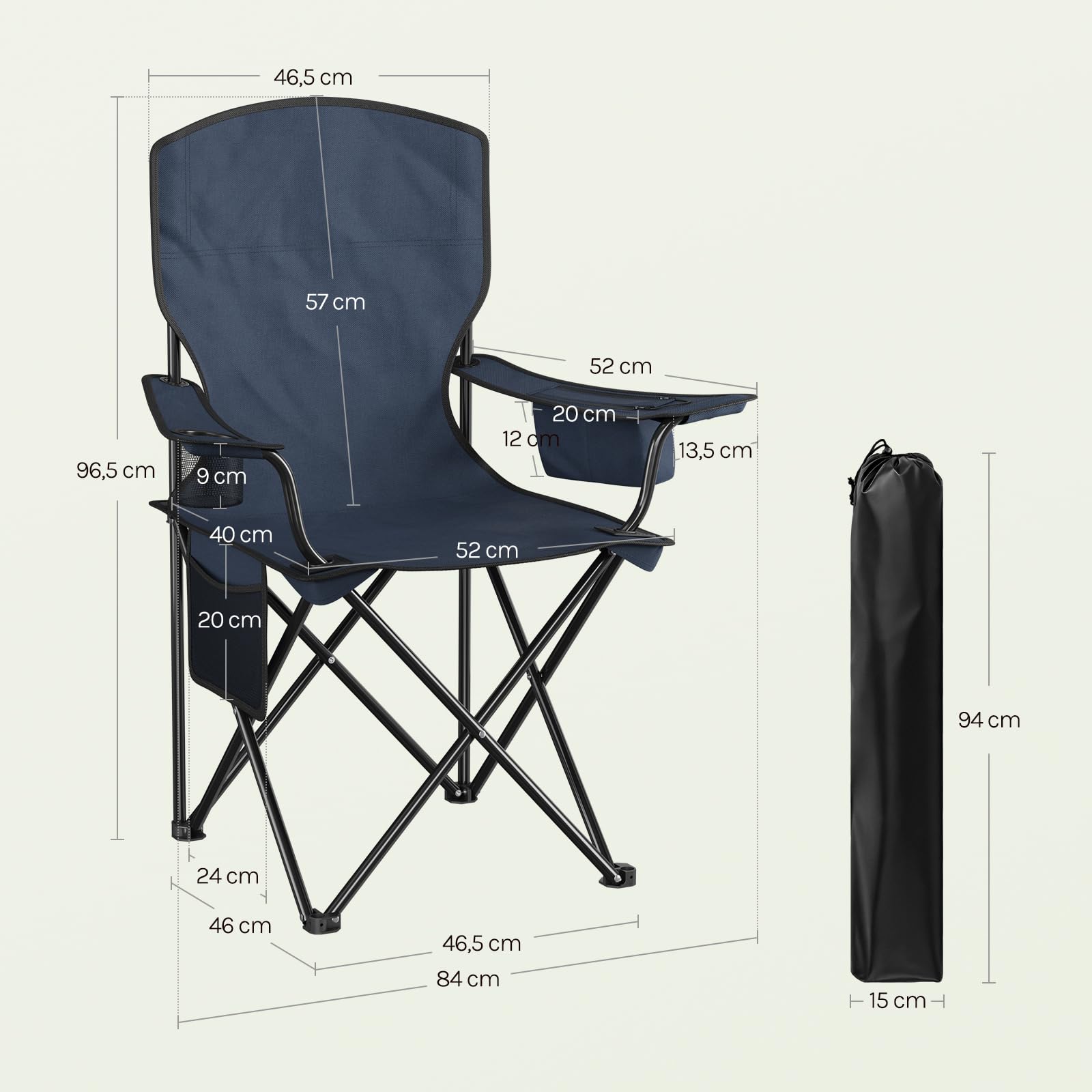 WOLTU Chaise Camping Pliante, Lot de 2, Sac Isotherme, Bleu Marine