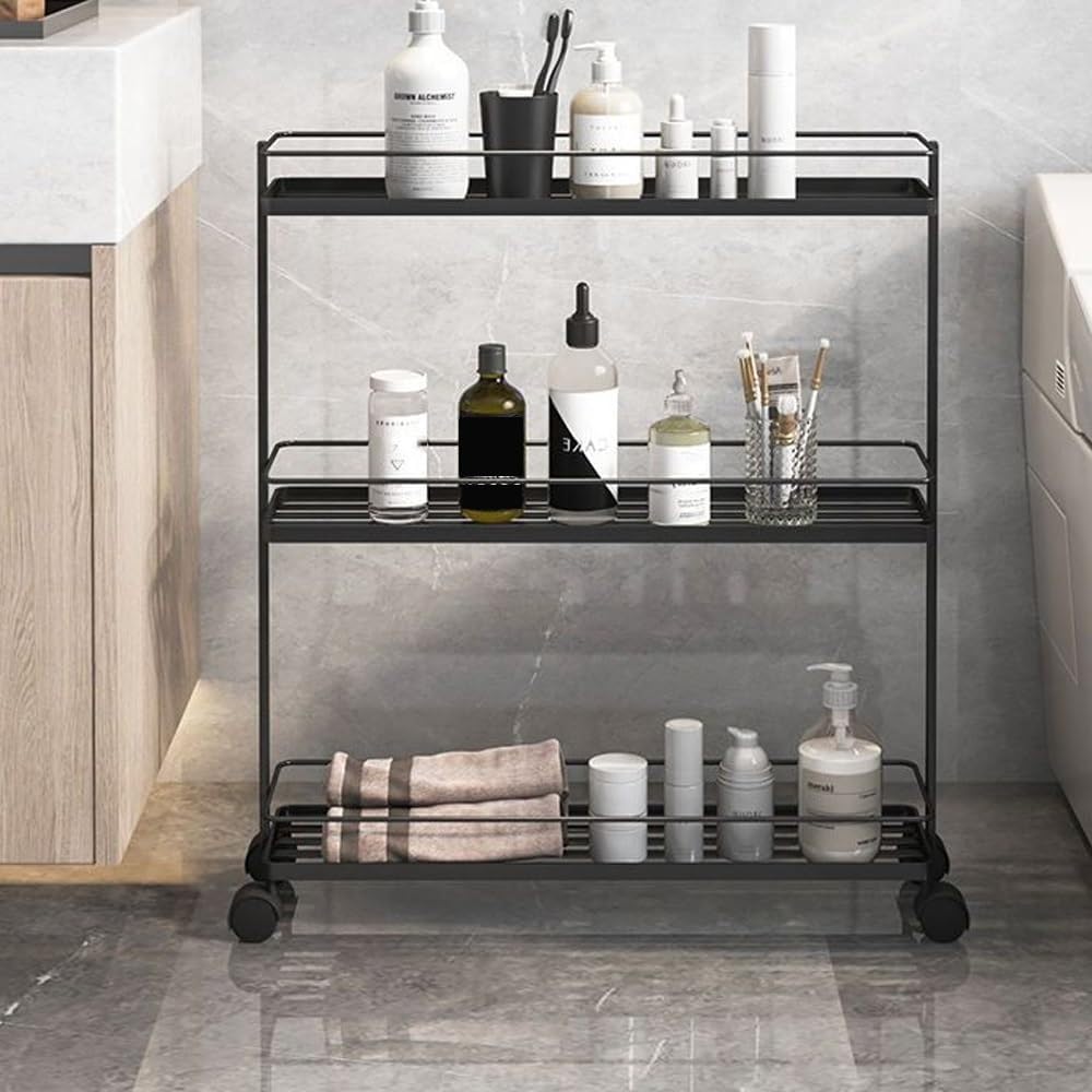 4-Tier Metal Rolling Cart with Lockable Wheels, Slim Utility Organizer