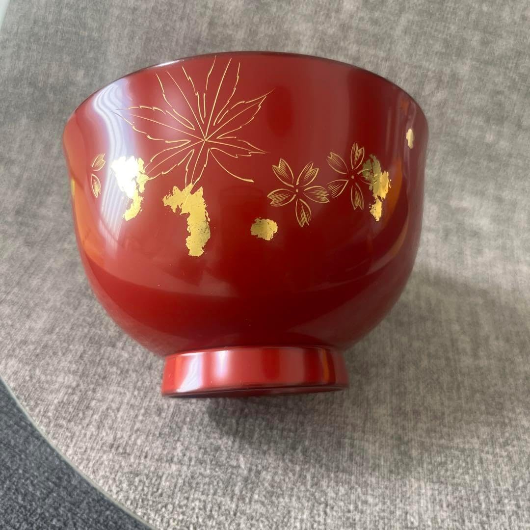 輪島塗 漆 なかたに 沈金 黒い蓋付き椀 金色の松の葉模様 輪島塗