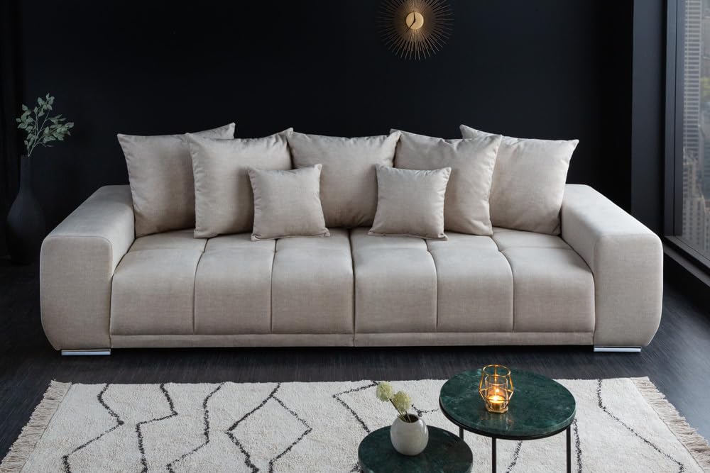 Riess Ambiente Extravagantes XXL Sofa ELEGANCIA 285cm Champagner beige Samt inkl. Kissen Bigsofa