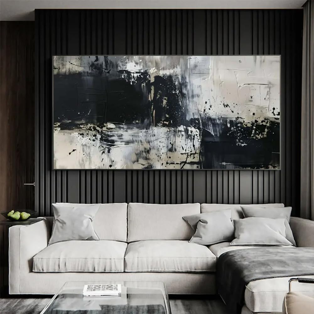 18meng Art Abstrakt Bilder auf Leinwand 200x100 cm Leinwandbild Schwarz Weiß Groß XXL Wanddeko Bild Schlafzimmer Küche Wandbilder Dekoration Wohnzimmer Canvas Design Wand Kunstdruck Ohne Rahmen