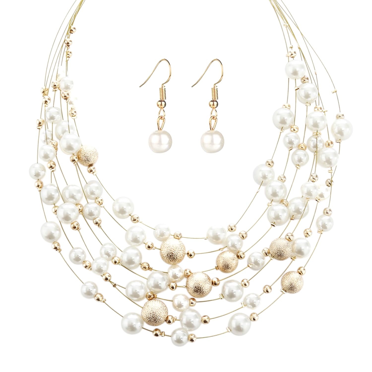 peora Beads Studded Gold Plated Muti layer Necklace Earrings Set Fashion Stylish Jewellery Gift for Women-picture-37