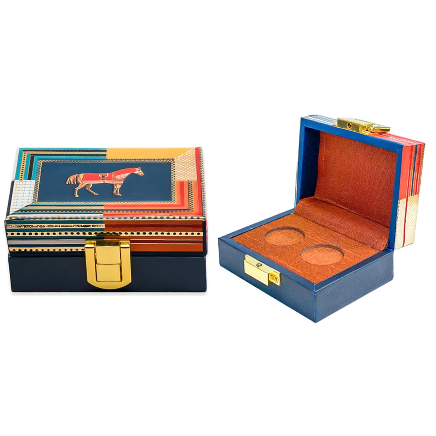 IZZHAAR Mustang MDF Wood Two Coins Ginni Box, Handcrafted Box for Gold & Silver Shagun Coins, Multipurpose Box for Gifting, Wedding Gift, Ideal Present for Indian Occasions (Multicolor)-picture-22