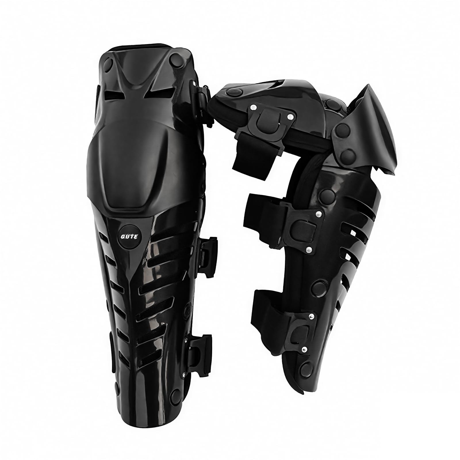 GuTe Knee Pads, Black Adjustable Long Leg Sleeve Gear Crashproof Antislip Protective Shin Guards for Motorcycle Mountain Biking-1 Pair