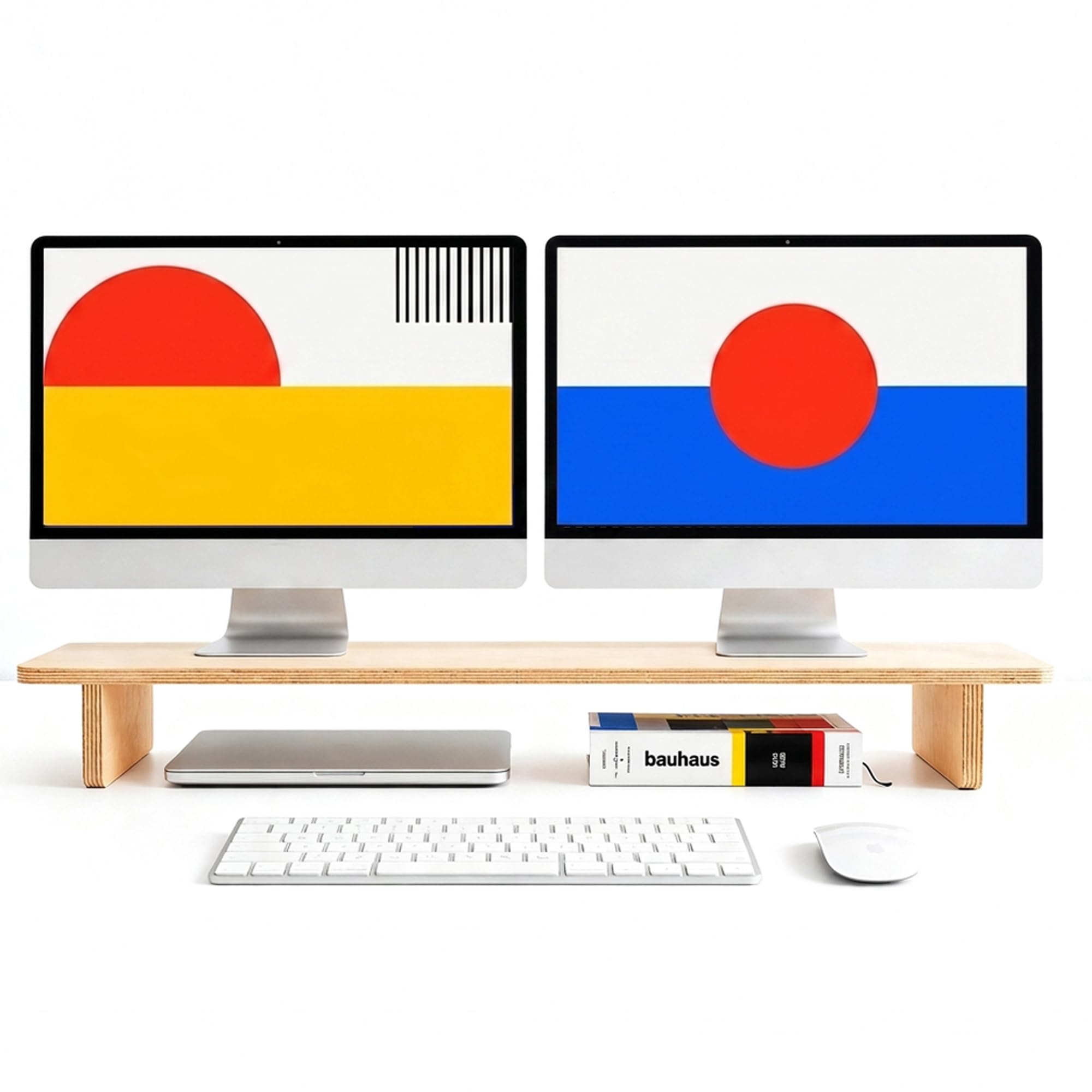 Monitorständer für den Schreibtisch aus Birkenholz, 110 cm, doppelte Monitorhalterung und Monitorerhöhung für iMac und Mac, Ergonomie, Organisation und Ästhetik für modernen Workspace