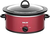 Better Chef 3-Quart Oval Slow Cooker - 3 Temperature Settings, Glass Lid, Enamel Insert, Side Handles - Red
