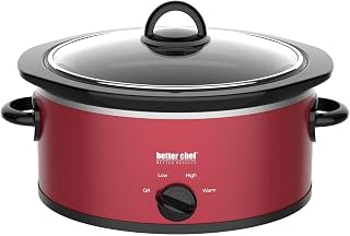 Better Chef 3-Quart Oval Slow Cooker - 3 Temperature Settings, Glass Lid, Enamel Insert, Side Handles - Red