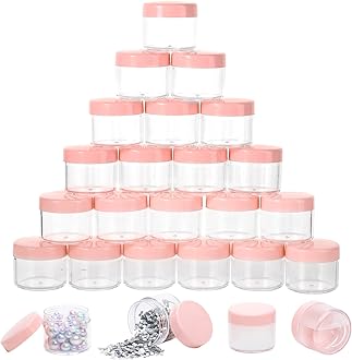 100 Count 20g Sample Containers with Lids，Refillable Cosmetic Containers Small Plastic Jars Lip Scrub Container - Pink