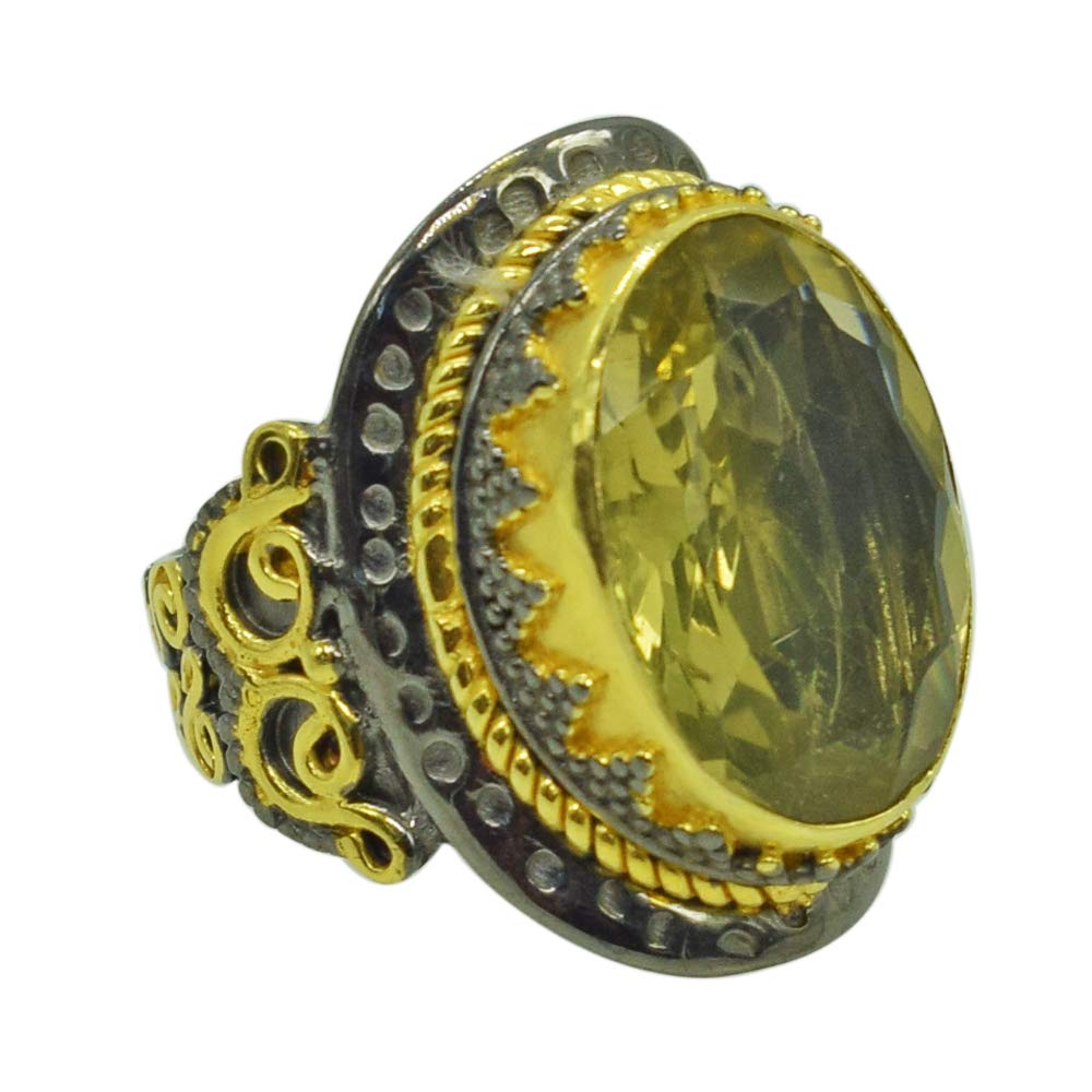 Ravishing ImpressionsLemon Quartz Gemstone 925 Sterling Silver Gold Rhodium Plated Solitaire Cool Ring Jewelry Gifts For Women