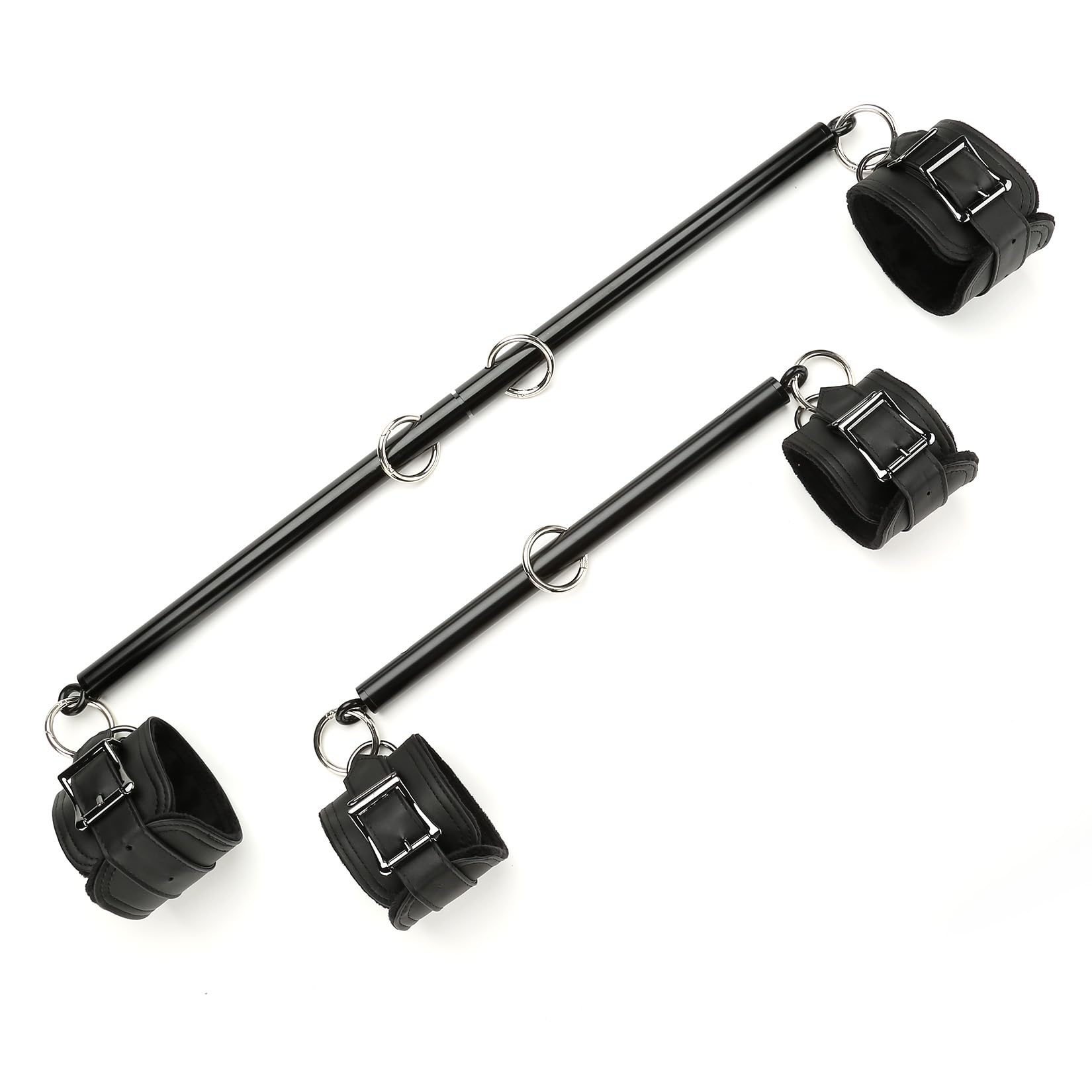 2pcs Black Portable Restore Spreader Bar with 4pcs Fur Black Adjustable Straps, Exercise Guide Pilates Sports Aid Training Fitness Gear, Home Yoga Gym Kit with Fur Flocking Storage Bag
