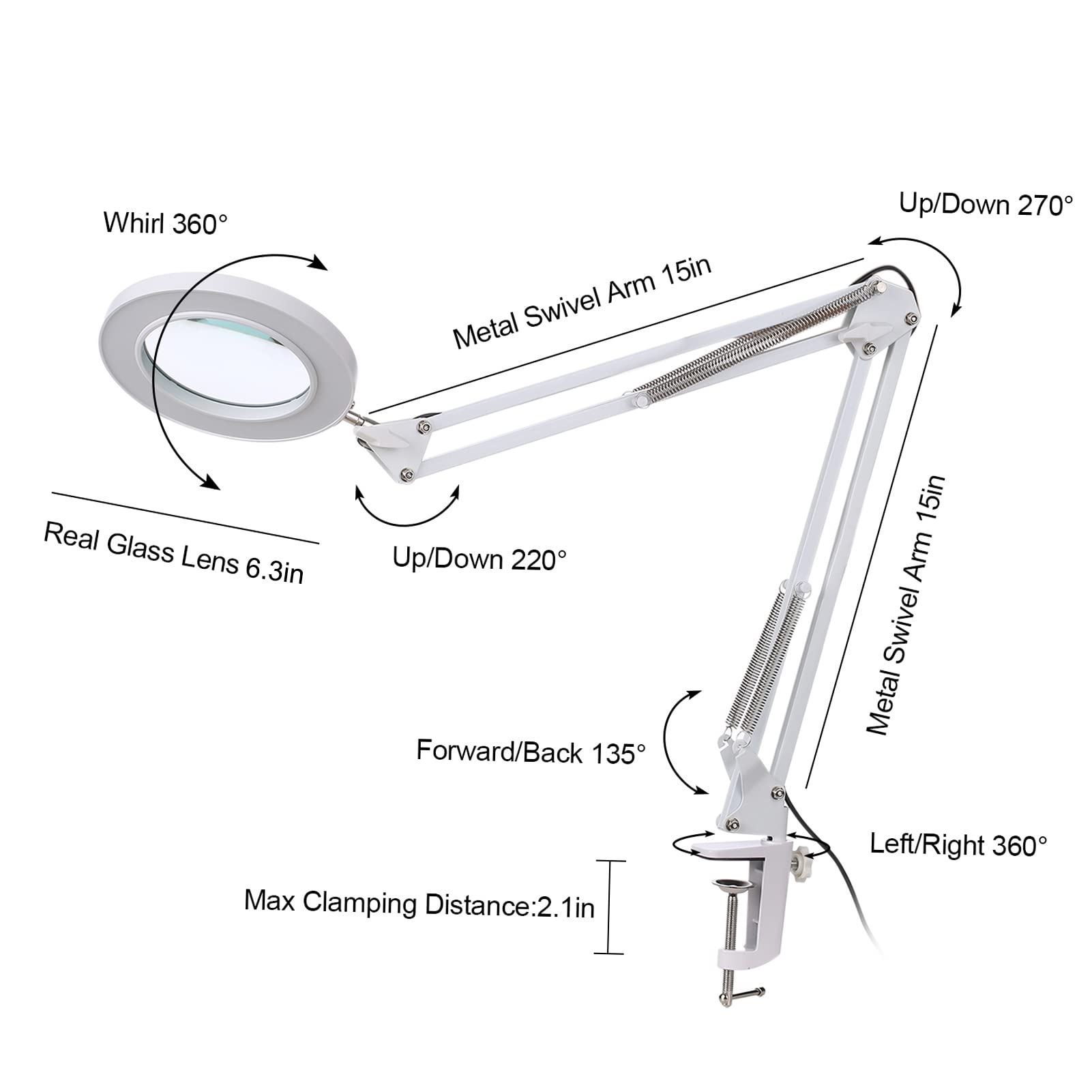 Andoer 8X Lupenlampe, Lupenleuchte, Lupe Schreibtischlampe mit Klemme, Leselupen, Dimmbar 3 Farben Temperaturwechsel Schreibtischlampe, mit faltbarem flexiblem Halter, Drehbarer Beleuchtungswinkel
