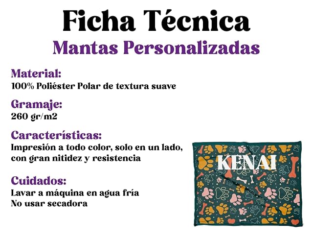 Foto 6 de 6 de ZPUBLI+ Manta para Mascotas Personalizada con Nombre y Texto (Modelo 3)