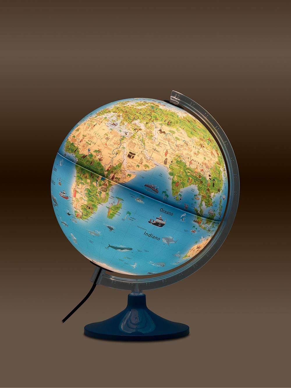 TECNODIDATTICA Atmosphere Family Solid - Globo terráqueo ilustrado con Animales y tradiciones de los pueblos, diámetro 30 cm