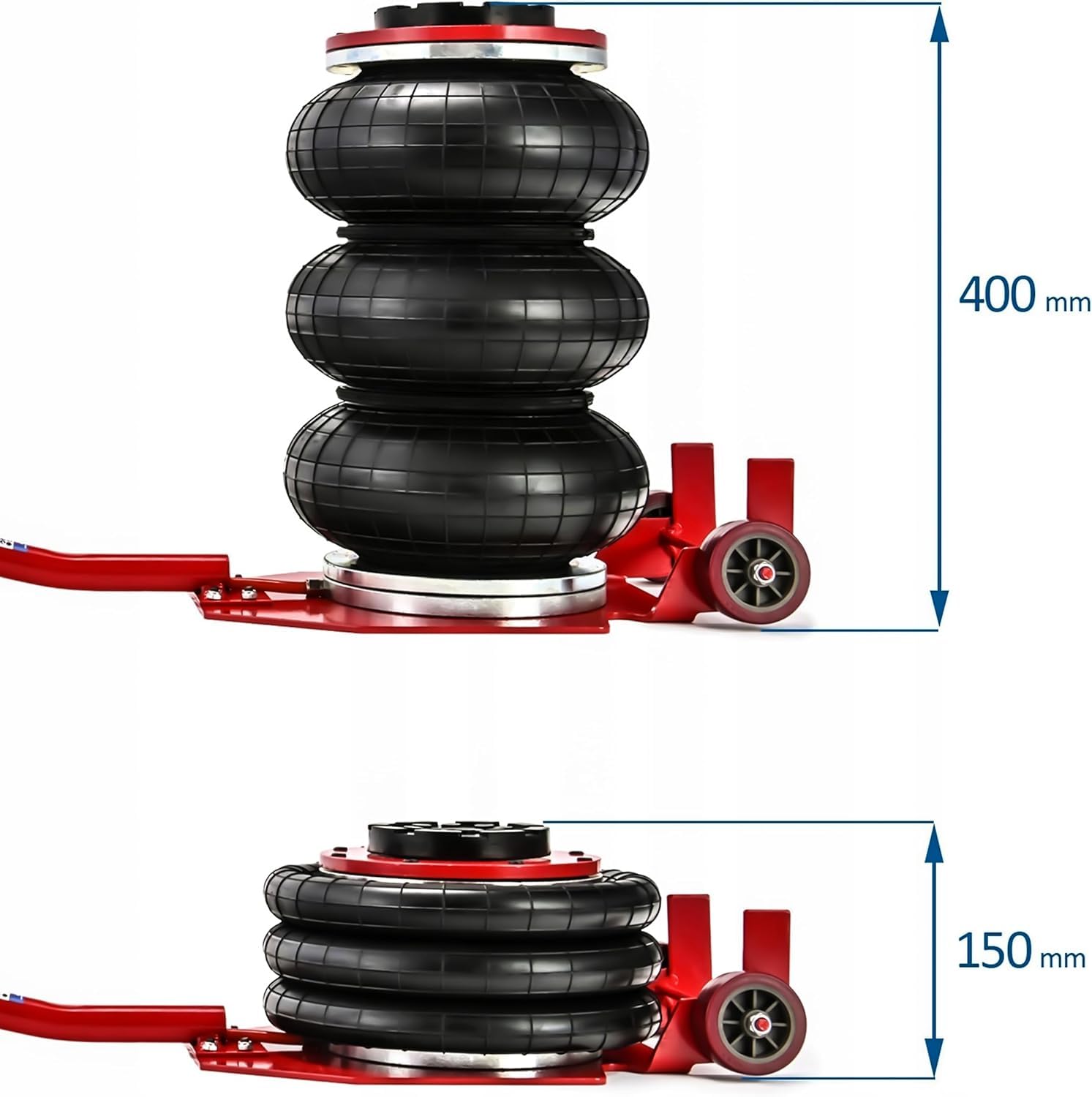Pneumatischer Wagenheber 3,5T 150-400 mm, Gummiauflage, SUV, PKW, Luftheber, Air Jack, Autoheber mit dreifacher Tasche, Extrem schnelles Anheben, Druckluft Wagenheber Autoheber, Montagehandschuhe
