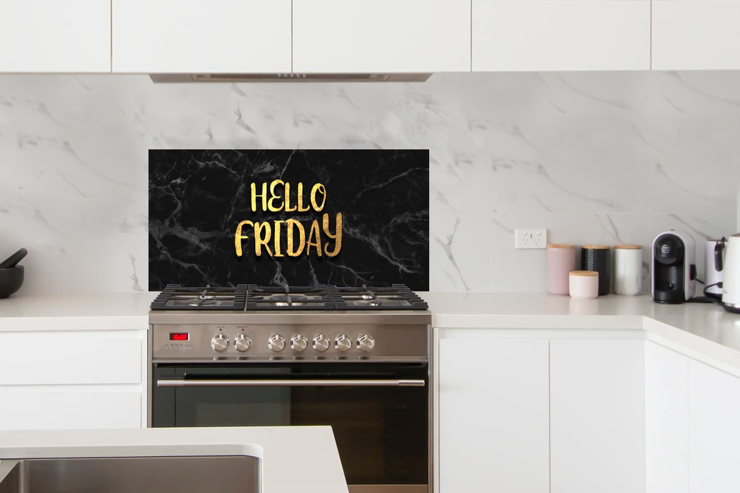MuchoWow Spritzschutz Küche Küchenrückwand Alu Poster Bilder 100x50 cm Zitat - Kalender - Freitag - Gold