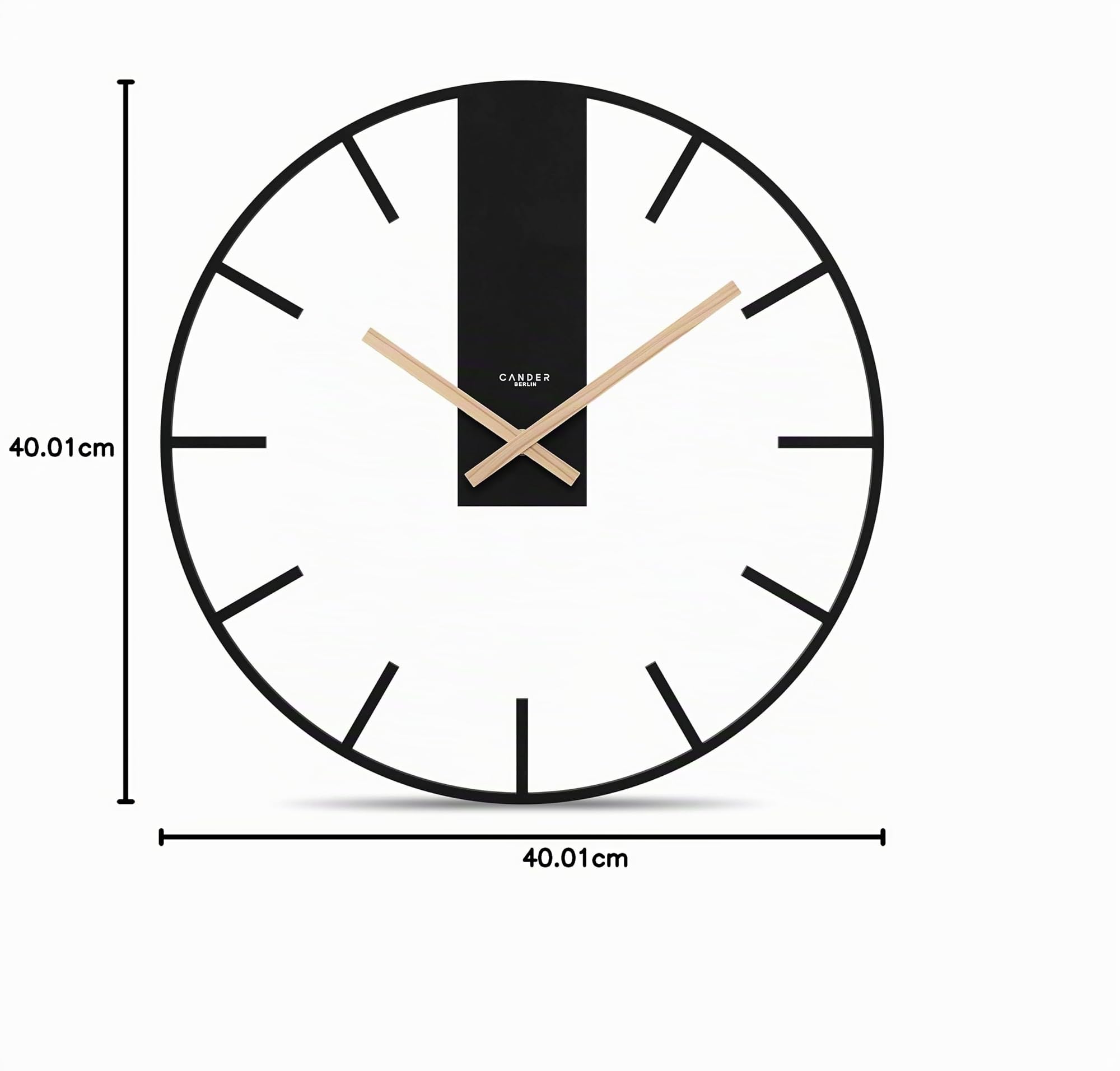 Cander Berlin Juna XXL Reloj de Pared Vintage silencioso, 40 cm, Tablero de Fibra de Densidad Media, Puntero de Madera, sin Ruido de tictac, Grande, Moderno, Negro, salón, Cocina