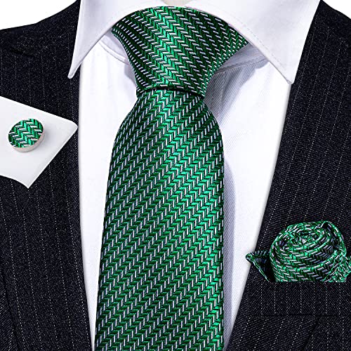 Image of Barry.Wang Plaid Ties for Men Silk Necktie Handkerchief Cuff Links Set