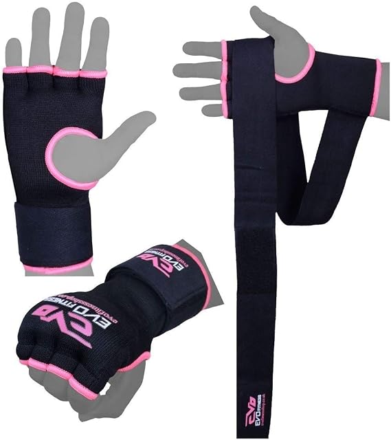 Evo Ladies Pink Elasticated Gel Gloves Boxing Wrist Hand Wraps Support Straps MMA Bag Inner Glove (S/M)
