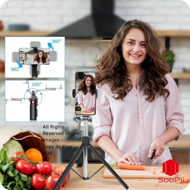 Image of SooPii 67-inch Multi-Function Long Selfie Stick with Tripod Stand Bluetooth Selfie Tripod for i-Phone, Go-Pro, and Camera - Perfect for Vlogging, Live Streaming, and Travel - (Black)