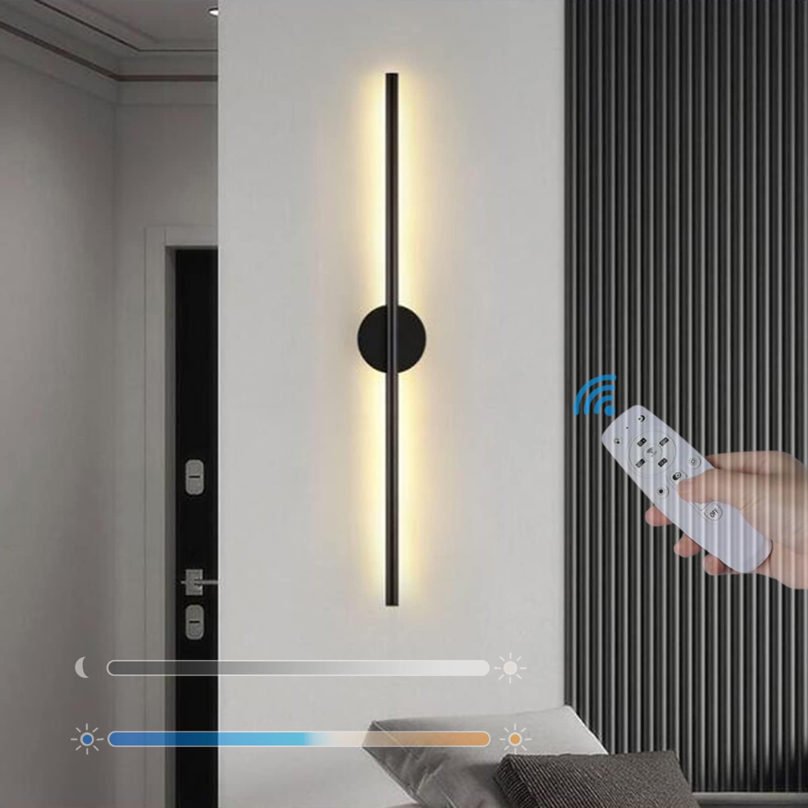 GZZBMY Indoor LED Wall Lamp with Remote Control Dimmable Wall Lights USB Rechargeable Touch Wall Light Wireless 350° Rotation Wall Sconce for Bedroom Living Room Corridor (Black Round,1 Pack)