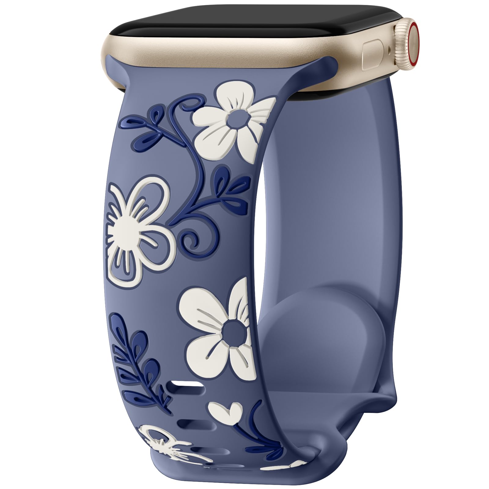 Witzon Floral Band Compatible with Apple Watch Bands For Women 40mm 41mm 38mm 42mm 44mm 45mm 46mm 49mm, Engraved Cute Flower Silicone Dressy Strap for