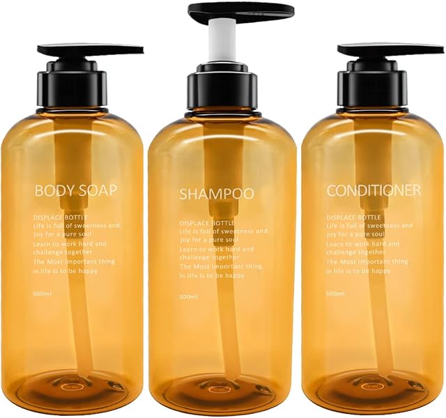 3 Pack Refillable Shampoo and Conditioner Bottles, 500ml Plastic Empty Shampoo Conditioner Dispenser for shower, Shampoo Bottle Pump Dispenser for Bathroom or Hotel