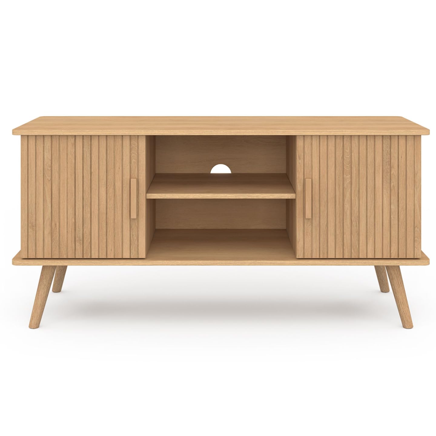 IDMarket - Meuble TV 110 cm Juliette 2 Portes Lattes tasseau Bois Coloris chêne