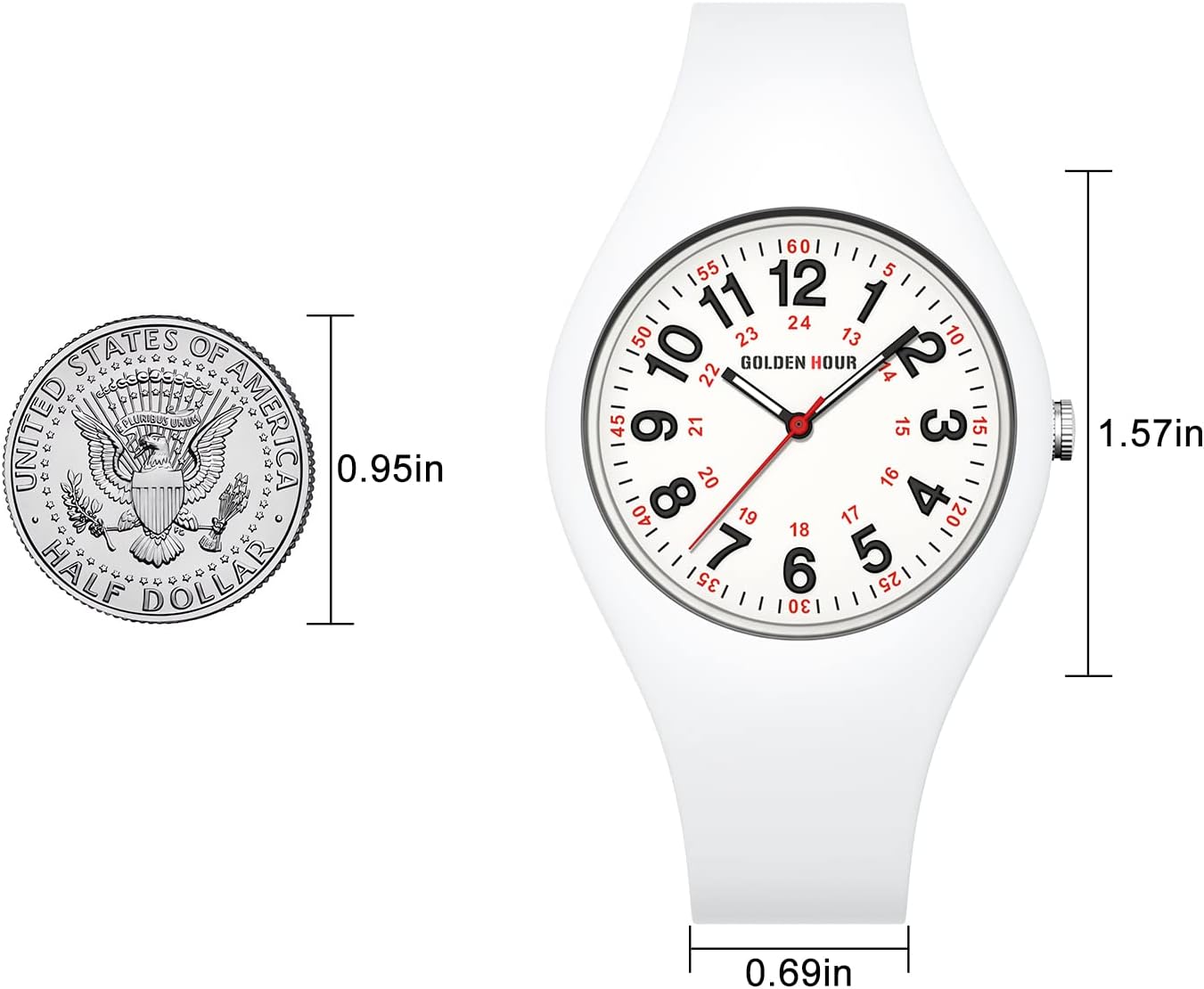 GOLDEN HOUR Waterproof Sports Analog Unisex Watches for Nurse Medical Professionals, Students - Military Time Glowing Easy to Read Dial, Jelly Silicone Strap - Image 2