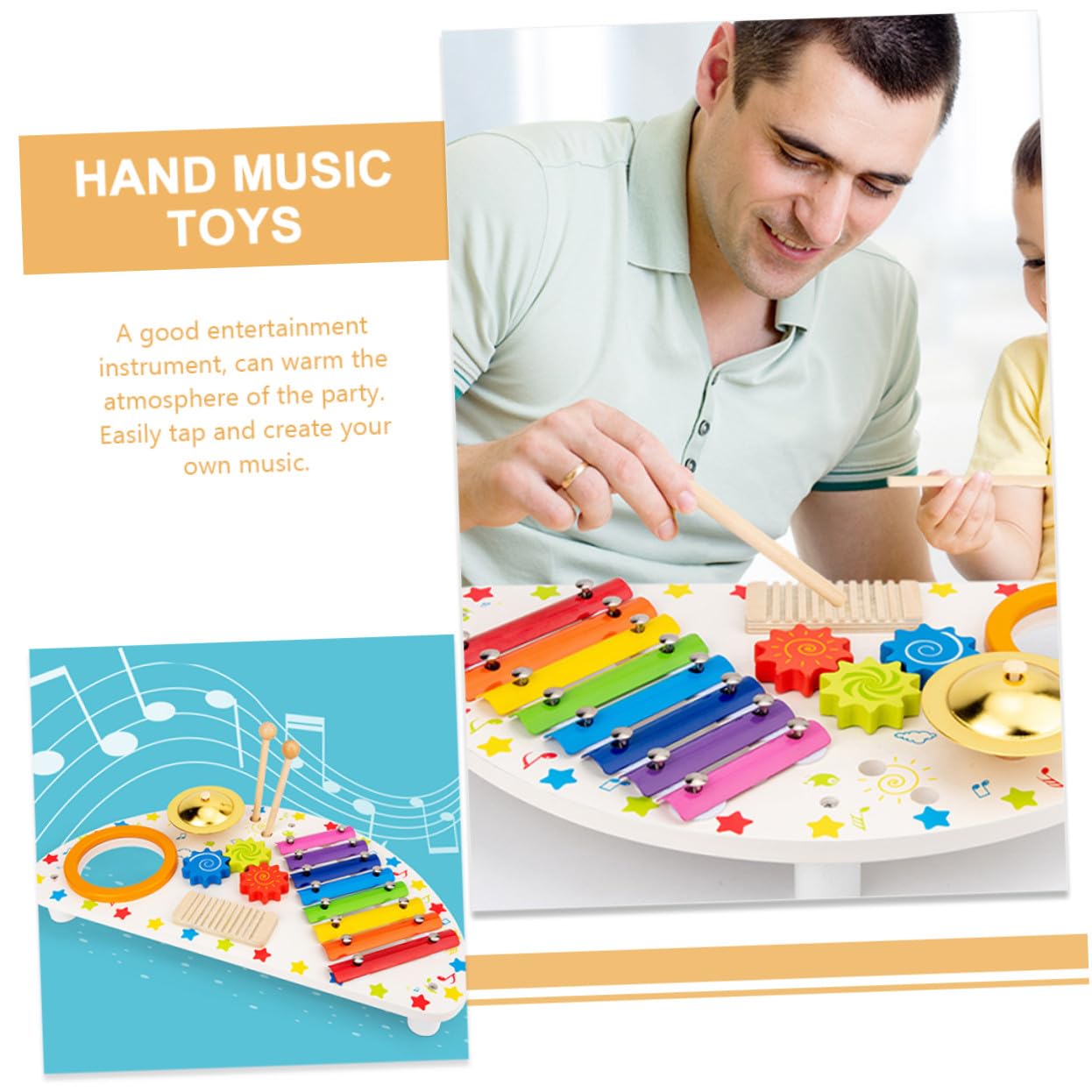 HANABASS Percussioni in Legno per Ragazzo Ragazza Strumento Musicale Xylophone Gioco Educativo per Sviluppo Ritmo e Socialità