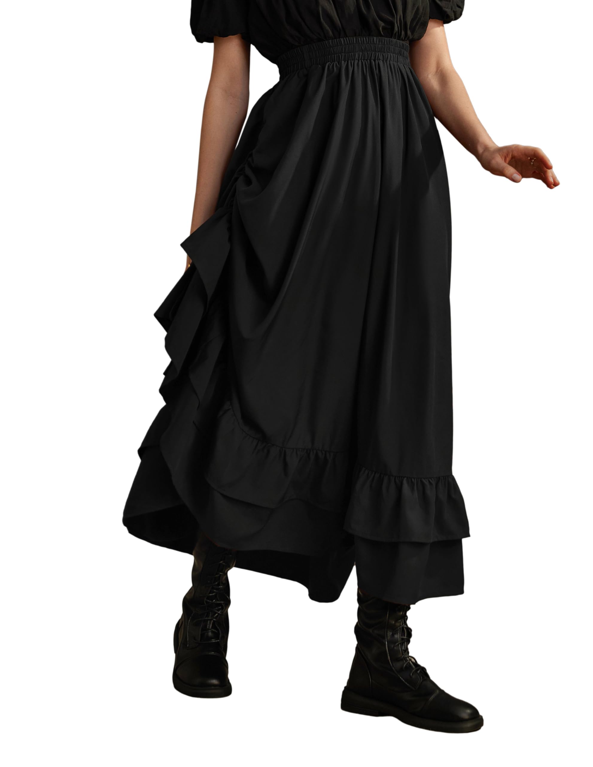 SCARLET DARKNESSWomen Renaissance Skirt Medieval Ruffle Layered Maxi Skirts