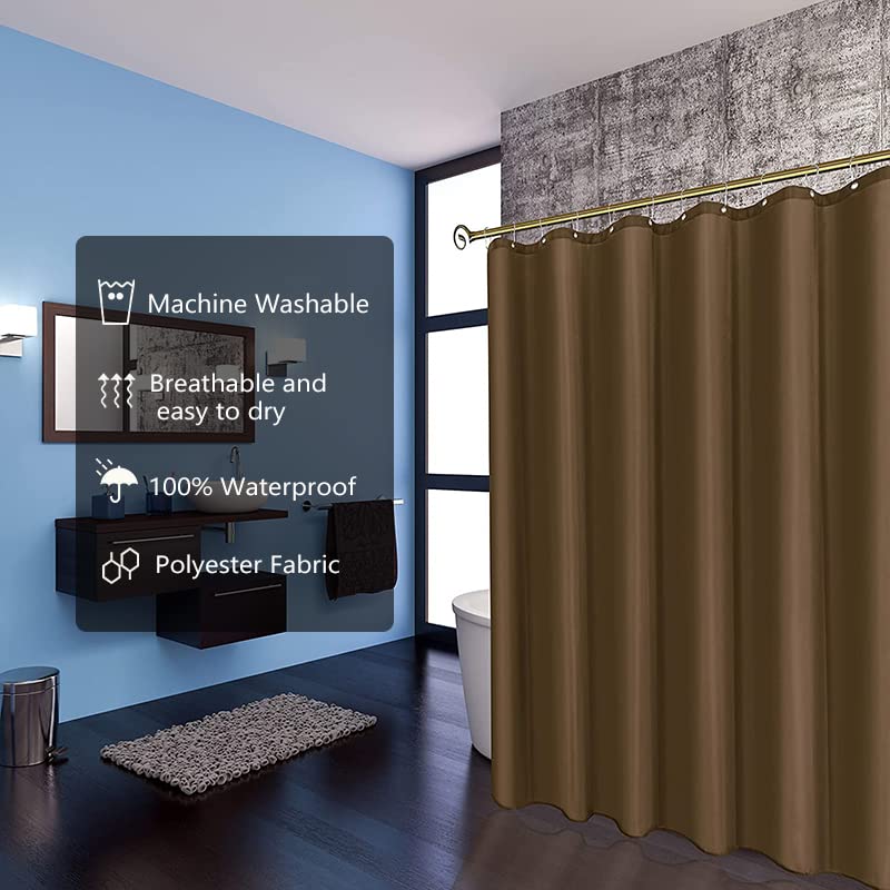 Image of LLSCL Brown Fabric Shower Curtain Liner with Magnets, Waterproof Hotel Quality, 72 x 72 Machine Washable