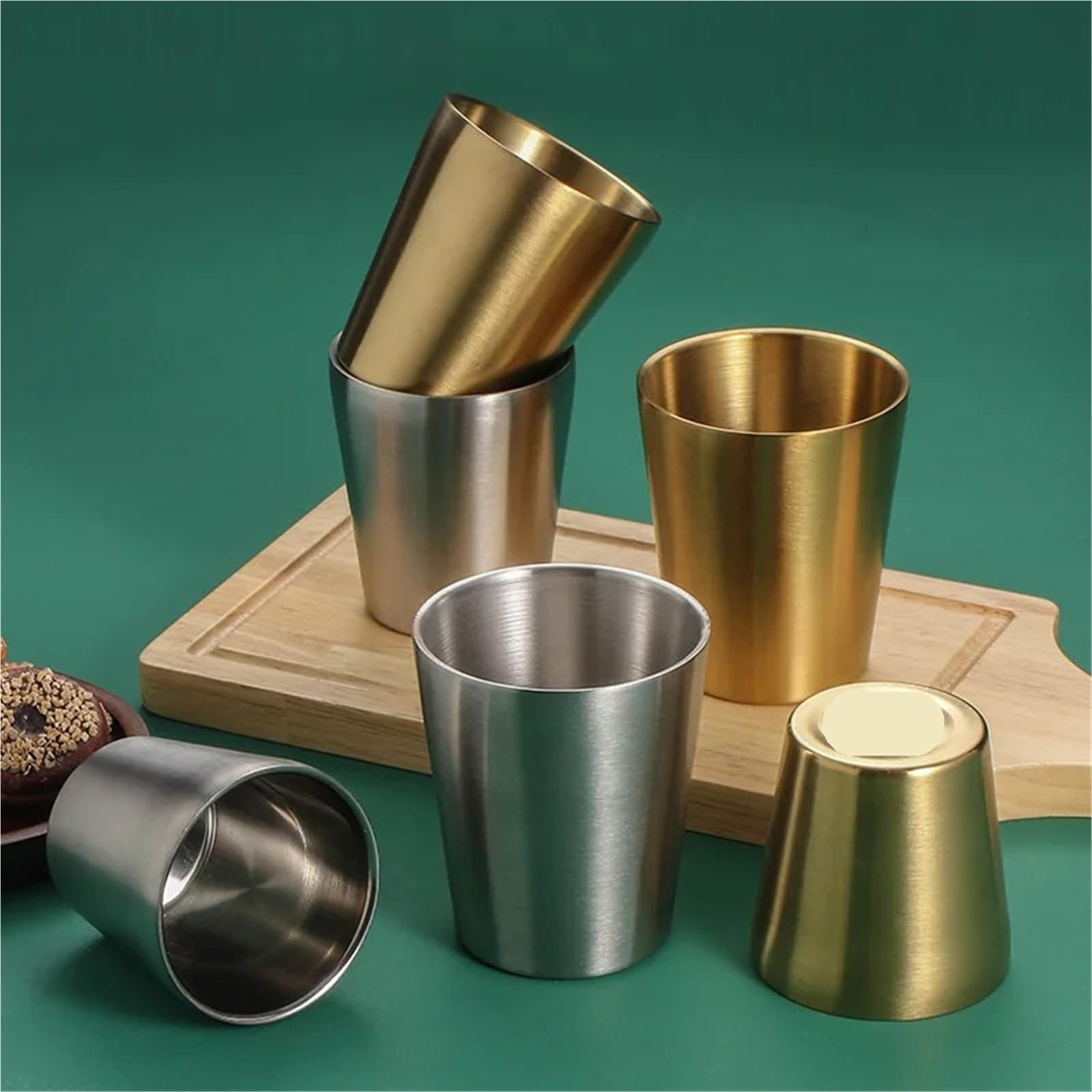 4 Pezzi In Acciaio Inox, Bicchiere Da Vino, Birra, Caffè, Acqua For Adulti, Dorato A Doppio Strato Per Viaggi E Campeggio(Gold Cup)