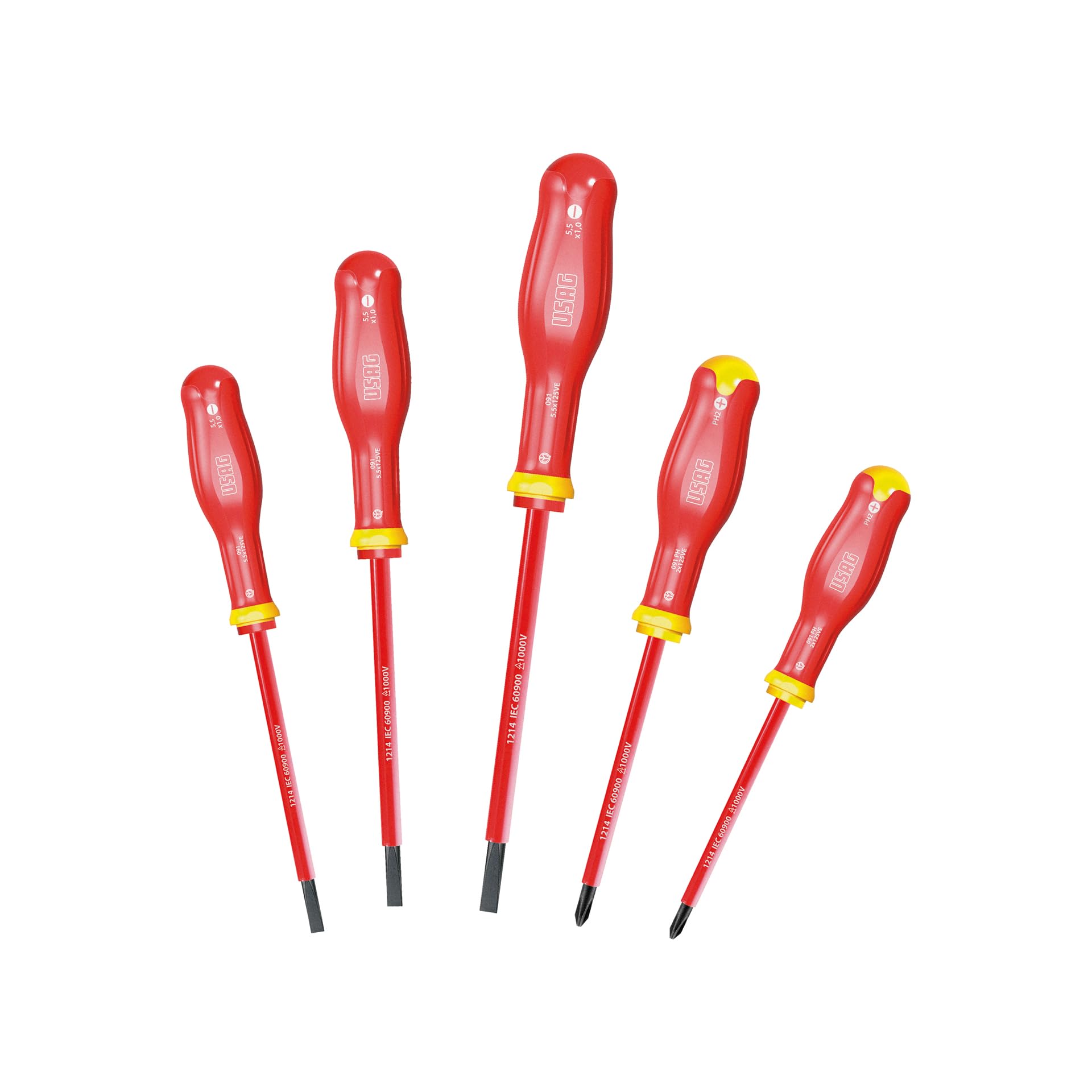 USAG U00910100 - 091 SH5 - Juego de cinco destornilladores para tornillos ranurados y PHILLIPS® - 1000 V