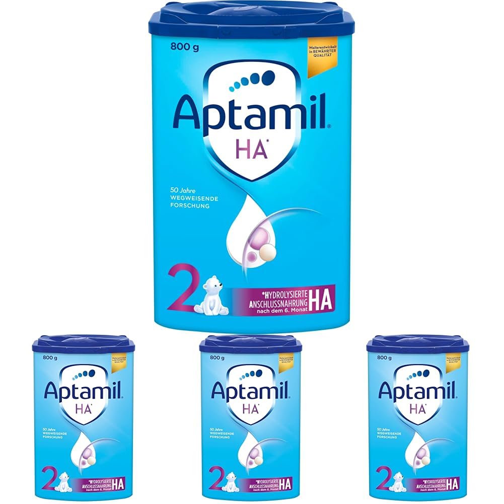 Aptamil HA 2 – Anschlussnahrung nach dem 6. Monat, Mit Omega 3 & 6, DHA, ARA & ALA, Nur Laktose, Ohne Palmöl, Babynahrung, Milchpulver, 1x 800g (Packung mit 4)