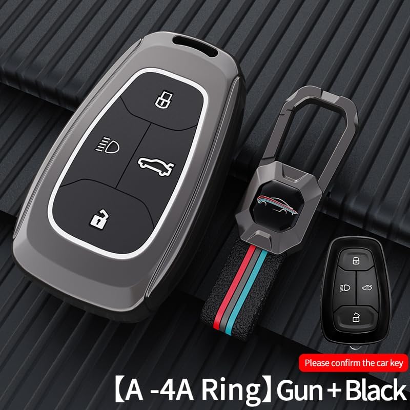 Image of BKN Luxury Metal Soft Car Key Cover Shell with Keychain & Full Protection Compatible with Tata Nexon | Harrier | Safari | Altroz | Tigor | EV | Punch | Tiago EV Electric 4 Button Smart Key Only