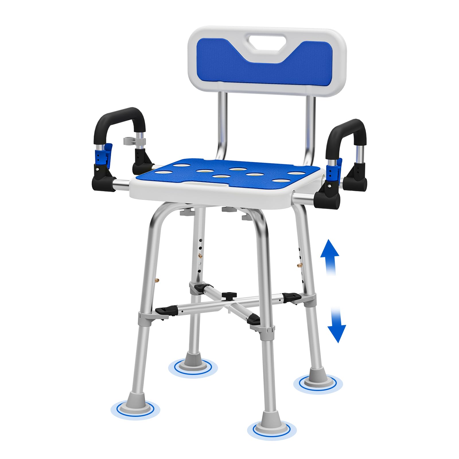 DrSuppor Shower Chair with Arms and Back for Seniors Elderly Handicap Disabled Or Bariatric Adults Heavy Duty 500 Lbs Adjustable Stool Bench Seat for Inside Shower Stall,White