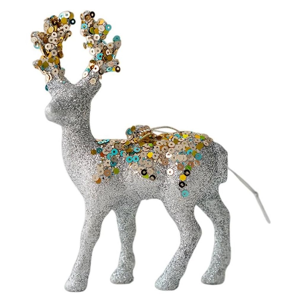 UDSKNV[KSL Glitter Flocked Figurines Reindeer Christmas Decor Desktop Holiday Sculpture for Collectors Photography B