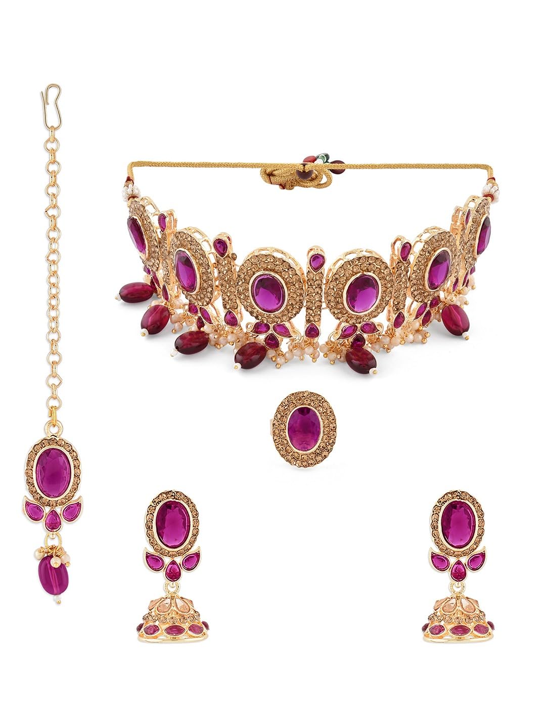 ZAVERI PEARLS Dazzling Purple Ethnic Choker Necklace Earring Maangtikka & Ring Set For Women-ZPFK18449 (B0DBQD6TN2) Amazon Price History, Amazon Price Tracker