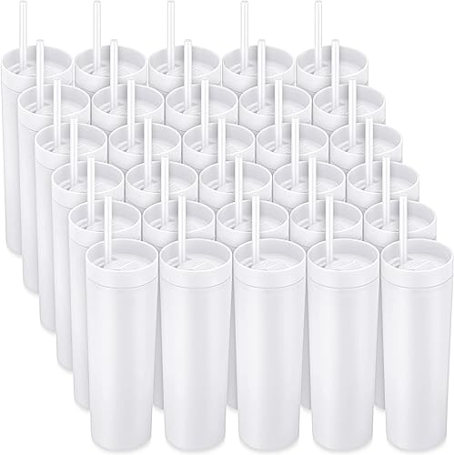 30 vasos delgados con tapa y pajilla, vaso de acrílico mate de 16 onzas, aislado de doble pared de plástico, vasos reutilizables de vinilo, regalos