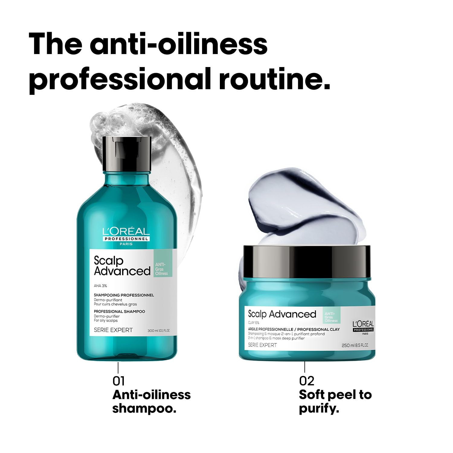L’Oréal Professionnel Scalp Advanced Anti-Oiliness 2-in-1 Deep Purifier Clay Mask & Shampoo | Reduces Scalp Sebum & Gives Instant Volume | Powered by 6% Clay | For Men & Women, 250ml 4