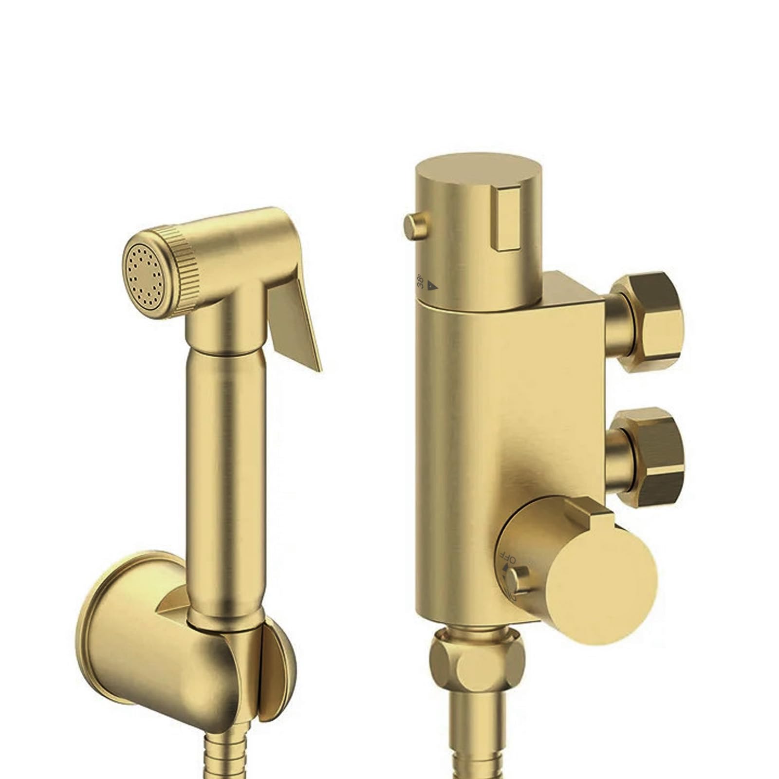 Nes Home Brushed Brass Bidet Douche Spray Kit - Thermostatic Bar Valve - Solid Brass