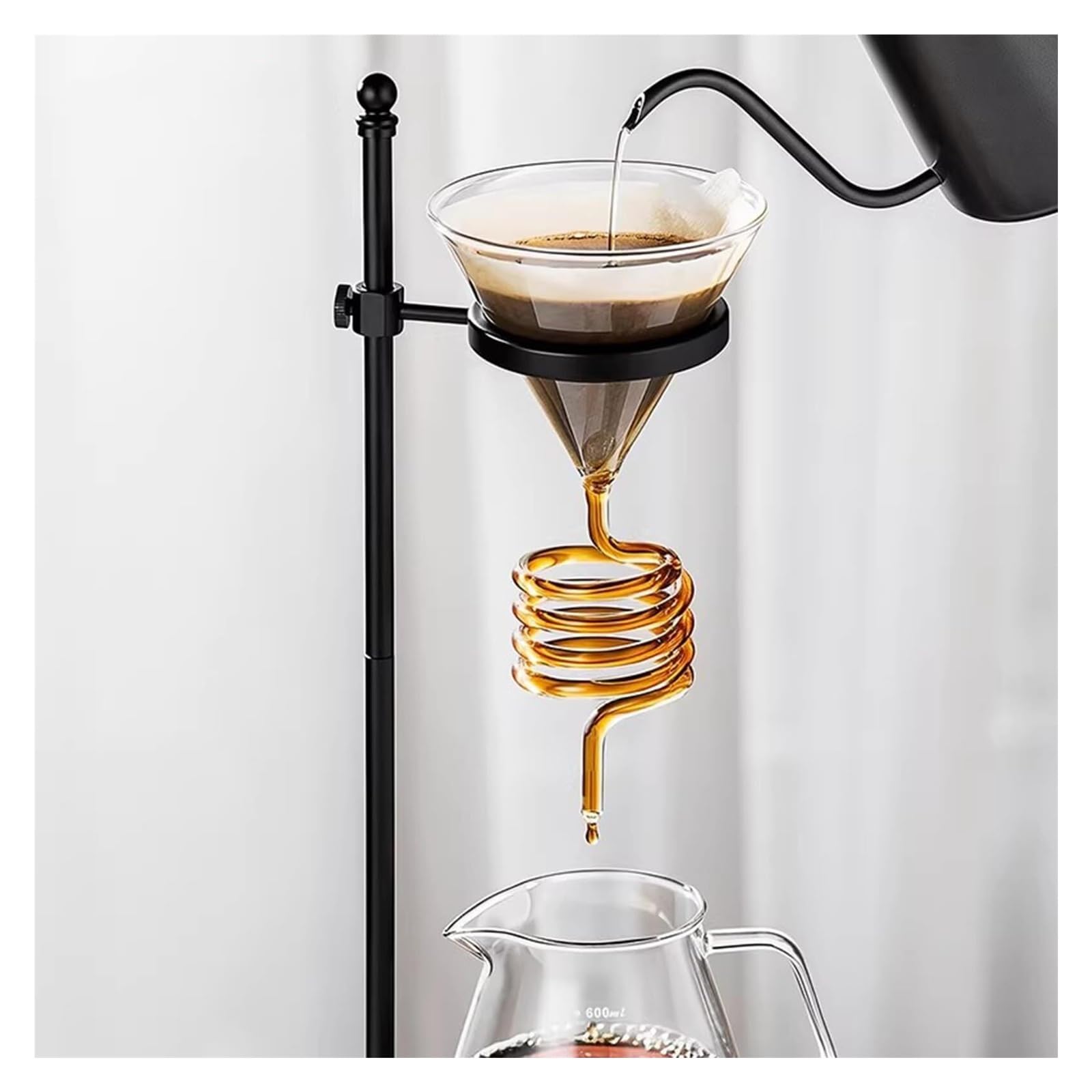 Juego de cafetera de vertido, gotero de café en espiral, filtro reutilizable, para el hogar, la oficina y al aire libre