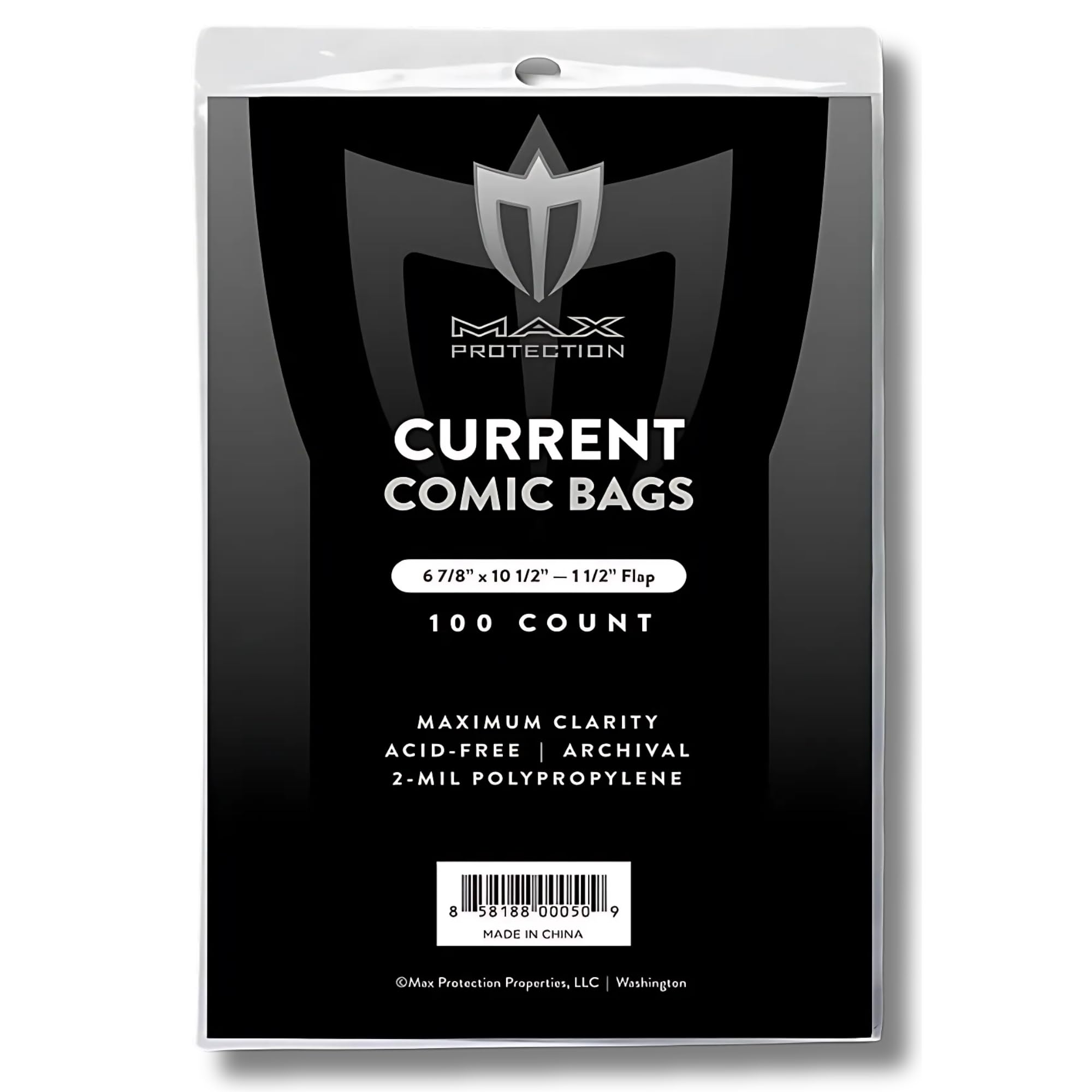 Max Protection Max Pro Current Comic Bags - Archival Quality Acid-Free Storage for Comic Books - Crystal Clear 2 mil Polypropylene - 6-7/8"x10-1/2 Protection - (100 Bags)