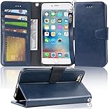 Iphone 6s Plus Case, iphone 6 plus case, Arae [Wrist Strap] Flip Folio [Kickstand Feature] PU leather wallet case with ID&Credit Card Pockets For Apple Iphone 6 Plus/6S Plus 5.5, Navyblue