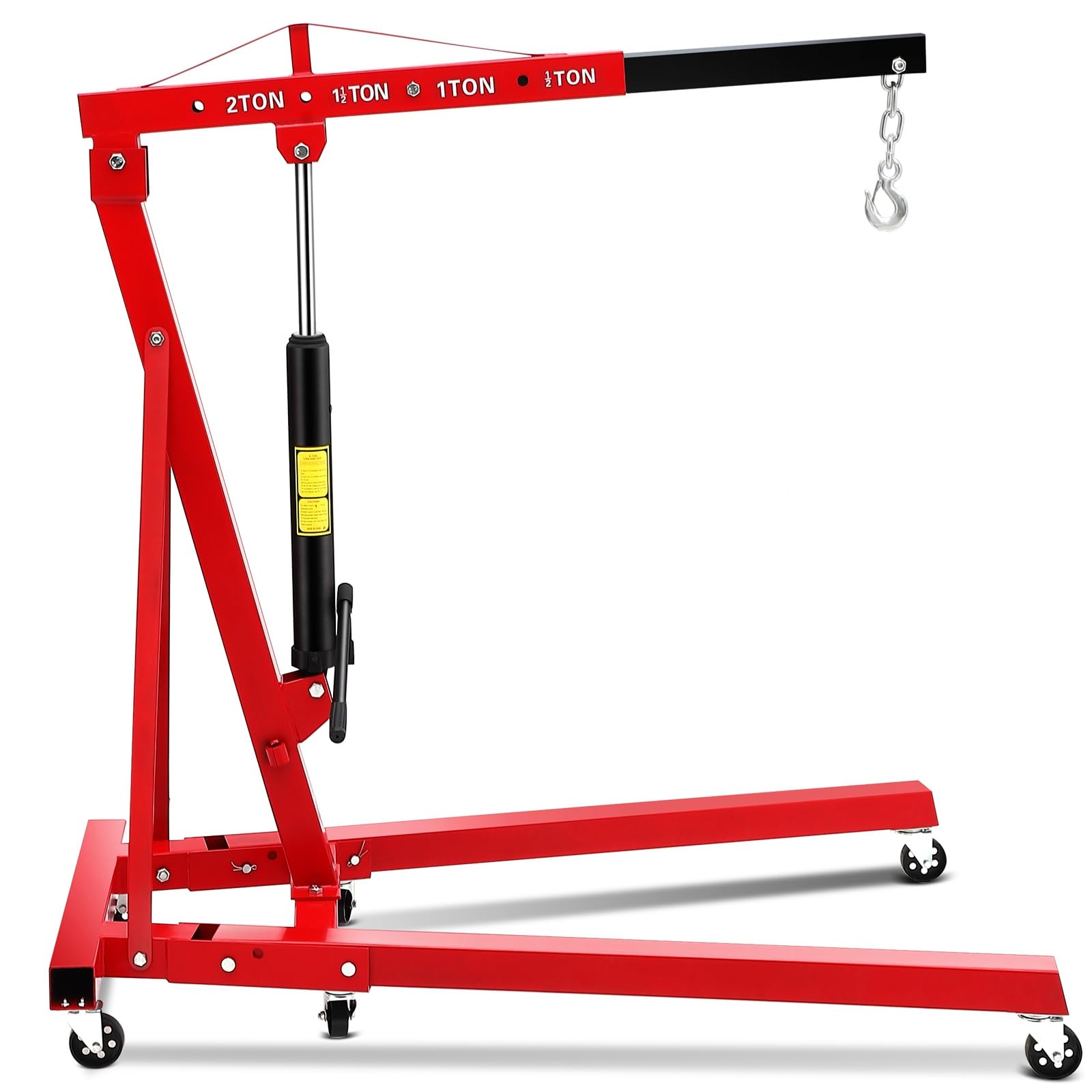2 Ton Engine Hoist, Folding Cherry Picker with Telescopic Boom, Workshop