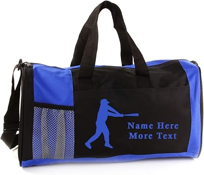 KishKesh Personalized Sport Duffel Bag Ideal for Baseball Players, Gym, Travel, Training & Workout Essential for Male Durable, Customizable Name & Text for Kids and Adults Blue, 18" X 10" X 8"