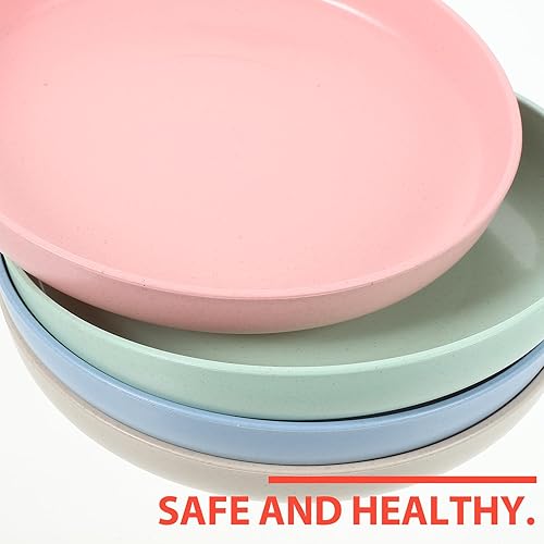 Miniatura 5 de 4 platos irrompibles de fibra de trigo, platos reutilizables, aptos para microondas, lavavajillas, ideal para el hogar, cocina