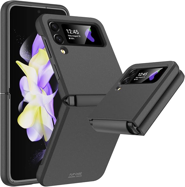 Vizvera for Samsung z Flip 4 Case, Slim Fit Galaxy Z Flip 4 Case, Hidden Hinge Protection Ultra Thin Scratch Protection Frosted Textured Cover for Samsung Galaxy Z Flip 4 5G 2022-Black