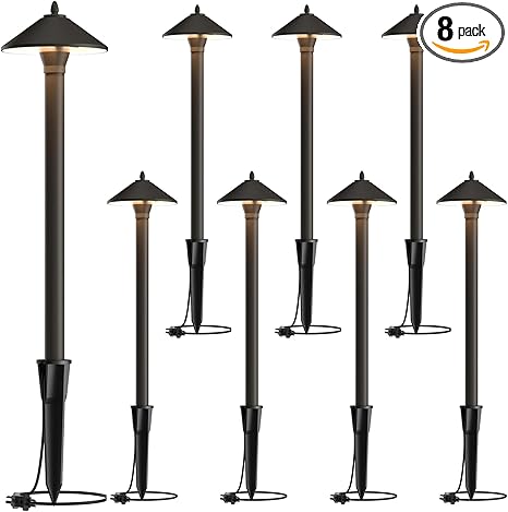 10W Pro Style Low Voltage Landscape Pathway Lights Kit 8Pack, 2700K Warm White, Decorative Yard & Garden Lighting 8308-9103-08