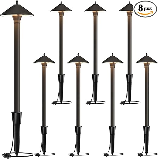 10W Pro Style Low Voltage Landscape Pathway Lights Kit 8Pack, 2700K Warm White, Decorative Yard & Garden Lighting 8308-9103-08